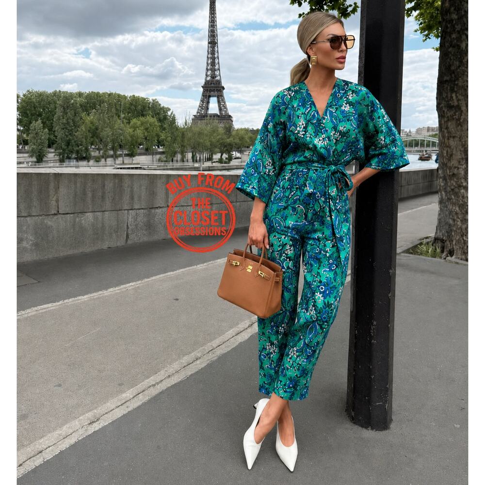 Zara NWT Blue Paisley Belted Wide Leg Jumpsuit S - Picture 3 of 16